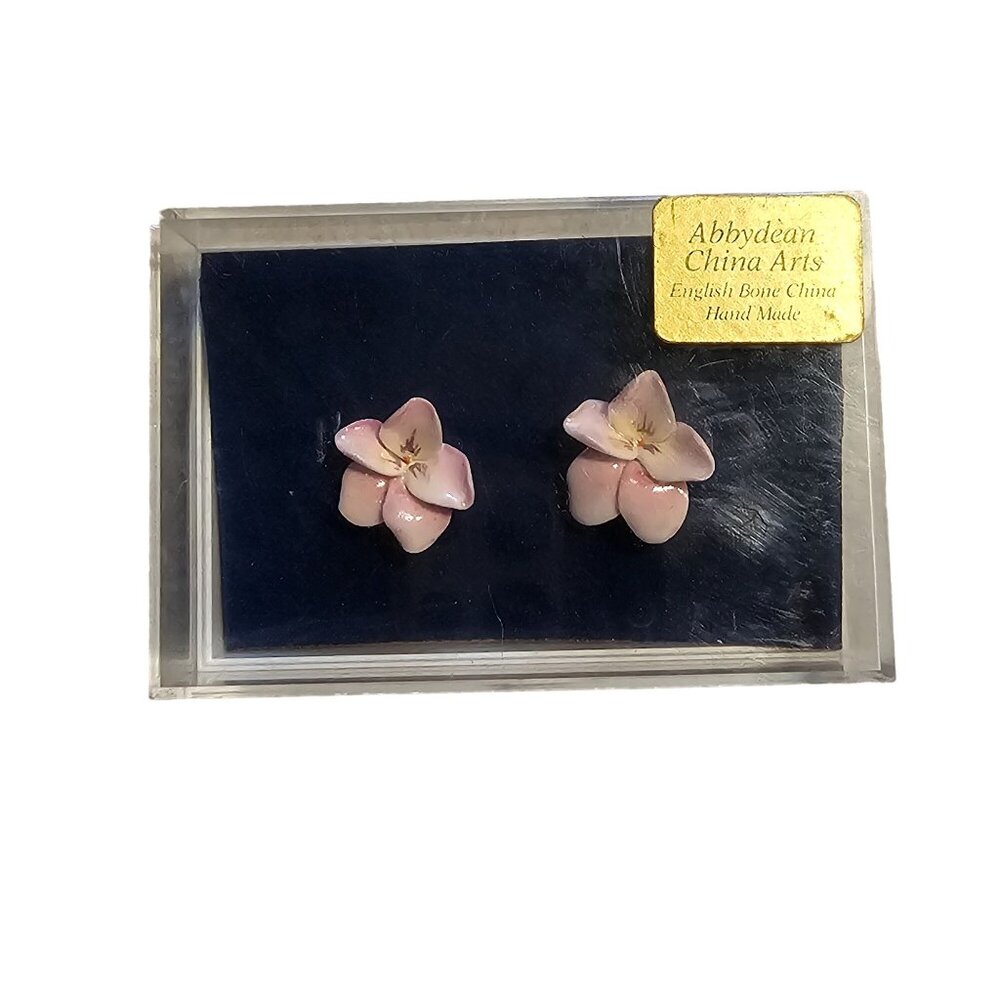 Vintage Bone China Earrings Pink Violet 1/2 inch